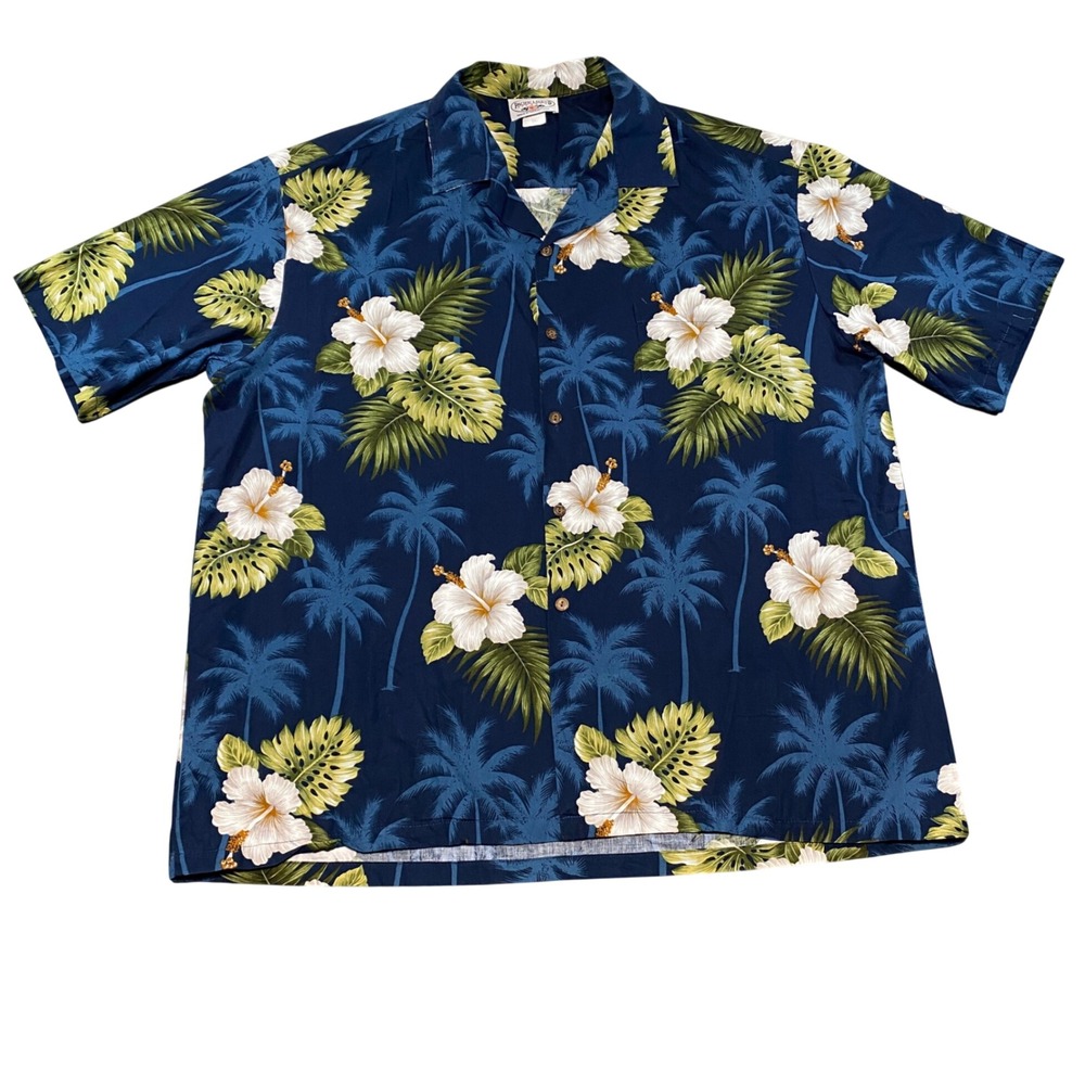Pacific Legend Shirt Mens‎ 2XL Blue Hawaiian Aloha Floral Button Front USA